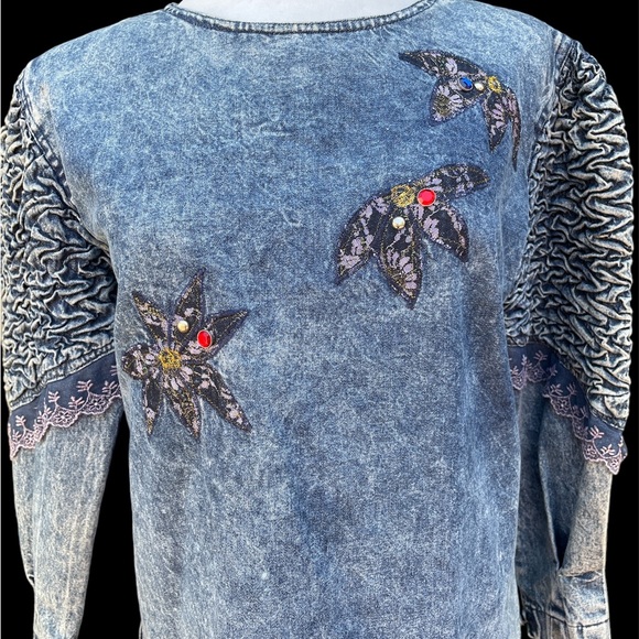 Vintage Distressed Cowgirl Western Line Dancing Denim Top Embroidered - Picture 8 of 15